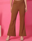 Brown Solid Pleated Trousers