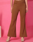 Brown Solid Pleated Trousers