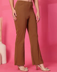 Brown Solid Pleated Trousers