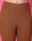 Brown Solid Pleated Trousers