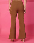Brown Solid Pleated Trousers
