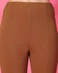 Brown Solid Pleated Trouser