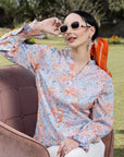 Floral Print Mandarin Collar Top