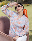 Floral Print Mandarin Collar Top