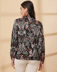Brown Floral Print Shirt Style Top