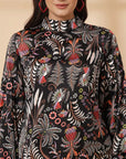 Brown Floral Print Shirt Style Top