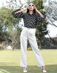 Black Spread Collar Animal Printed Casual Buttoned Top