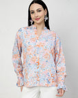 Floral Print Mandarin Collar Top