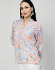 Floral Print Mandarin Collar Top