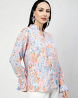 Floral Print Mandarin Collar Top