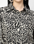 Black Spread Collar Animal Printed Casual Buttoned Top