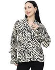 Animal Print Mandarin Collar Shirt Style Top