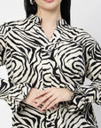 Animal Print Mandarin Collar Shirt Style Top