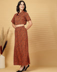 Rust Printed Top With Skirt Co-Ords