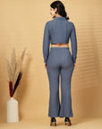 Blue Solid Top With Trouser Co-Ords Set