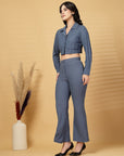 Blue Solid Top With Trouser Co-Ords Set