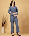 Blue Solid Top With Trouser Co-Ords Set