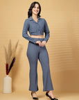 Blue Solid Top With Trouser Co-Ords Set