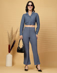 Blue Solid Top With Trouser Co-Ords Set
