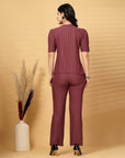 Rust Solid Shirt With Trouser Co-Ords Set