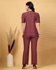 Rust Solid Shirt With Trouser Co-Ords Set