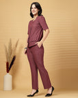 Rust Solid Shirt With Trouser Co-Ords Set