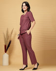 Rust Solid Shirt With Trouser Co-Ords Set