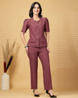 Rust Solid Shirt With Trouser Co-Ords Set