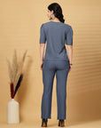 Blue Solid Shirt With Trouser Co-Ords Set