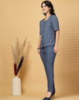 Blue Solid Shirt With Trouser Co-Ords Set