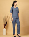 Blue Solid Shirt With Trouser Co-Ords Set