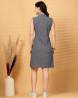 Grey Solid Shirt Collar Dress