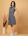 Grey Solid Shirt Collar Dress