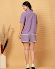 Purple Solid Cotton Shirt With Sord Co-Ords