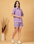 Purple Solid Cotton Shirt With Sord Co-Ords