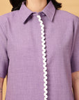 Purple Solid Cotton Shirt With Sord Co-Ords
