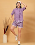 Purple Solid Cotton Shirt With Sord Co-Ords