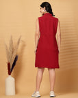 Red Solid Shirt Collar Dress