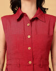 Red Solid Shirt Collar Dress