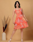 Orange Floral Print fit & flare Dress