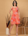 Orange Floral Print fit & flare Dress