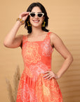 Orange Floral Print fit & flare Dress