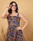 Navy Blue ethnic Motifs Print fit & flare dress