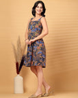 Navy Blue ethnic Motifs Print fit & flare dress