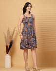 Navy Blue ethnic Motifs Print fit & flare dress