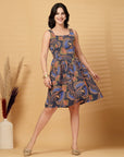 Navy Blue ethnic Motifs Print fit & flare dress