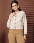 Striped Cotton Crop Regular Jacket