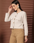 Striped Cotton Crop Regular Jacket