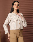Striped Cotton Crop Regular Jacket