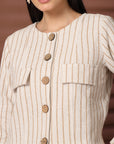 Striped Cotton Crop Regular Jacket